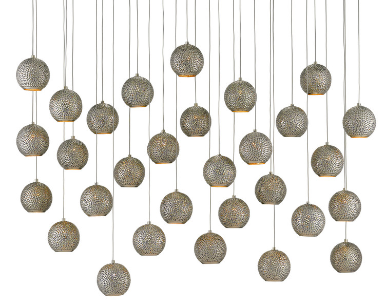 Currey and Company - 9000-0686 - 30 Light Pendant - Giro - Blue/Nickel/Silver