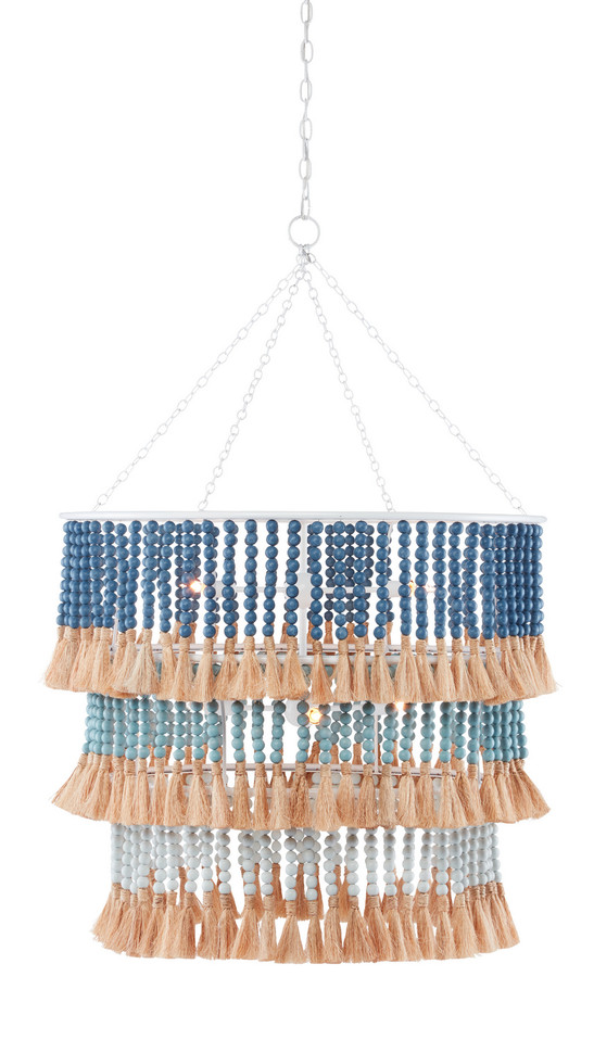 Currey and Company - 9000-0830 - Seven Light Chandelier - St. Barts - Sugar White/Mist Blue/Demin Blue/Natural