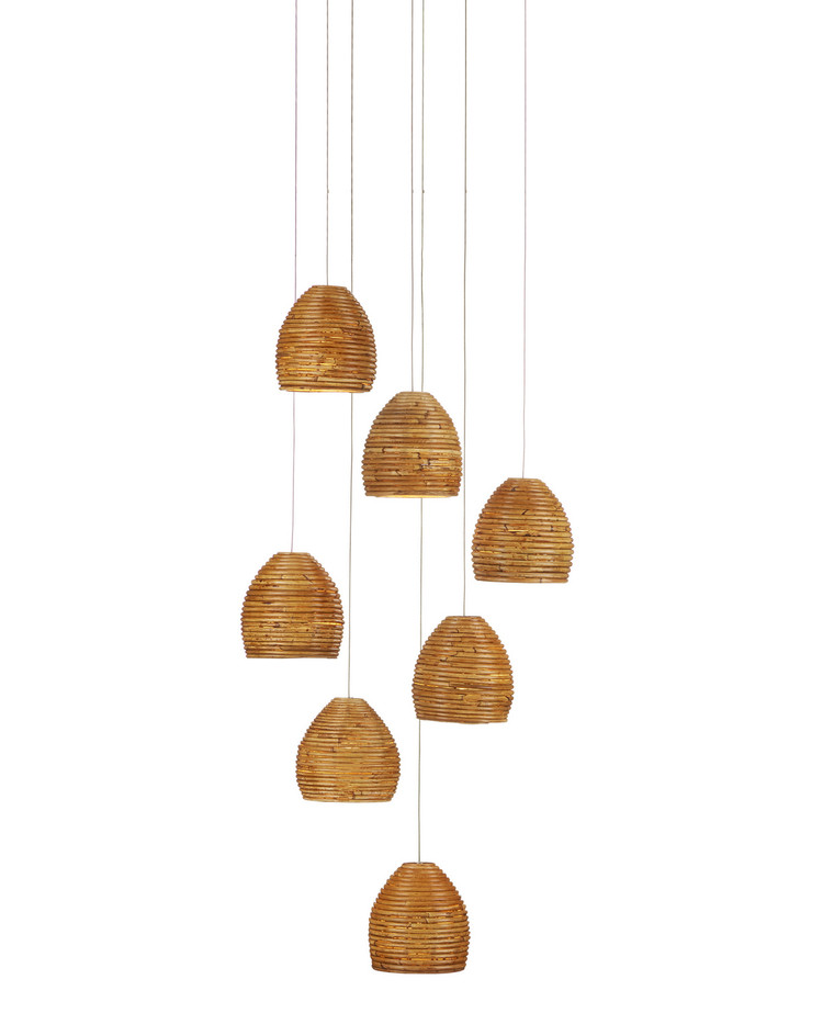 Currey and Company - 9000-1000 - Seven Light Pendant - Beehive - Natural/Silver