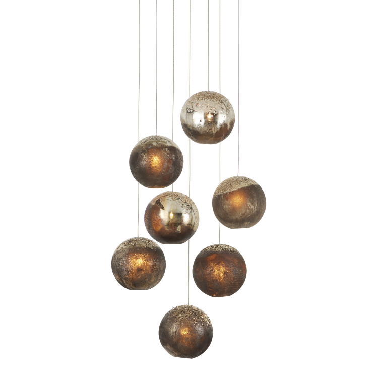Currey and Company - 9000-1014 - Seven Light Pendant - Pathos - Charcoal/Antique Silver/Antique Gold/Silver