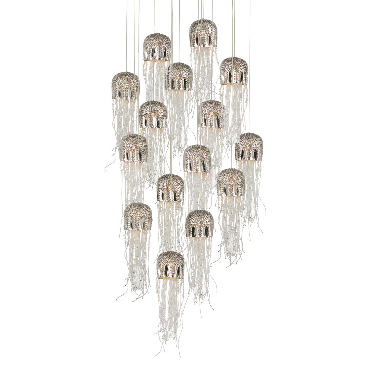 Currey and Company - 9000-1029 - 15 Light Pendant - Medusa - Nickel/Clear/Silver