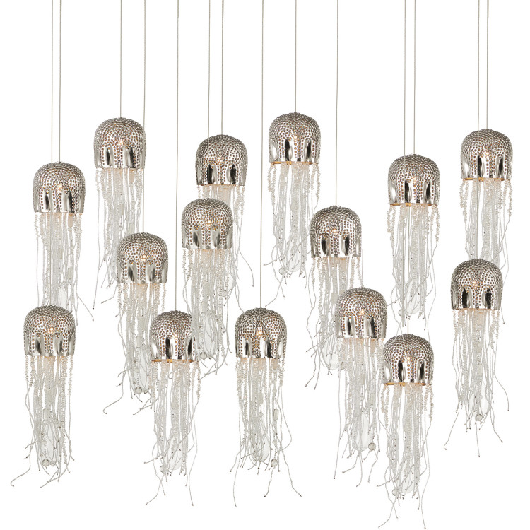 Currey and Company - 9000-1030 - 15 Light Pendant - Medusa - Nickel/Clear/Silver