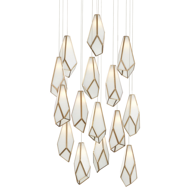 Currey and Company - 9000-1036 - 15 Light Pendant - Glace - White/Antique Brass/Silver