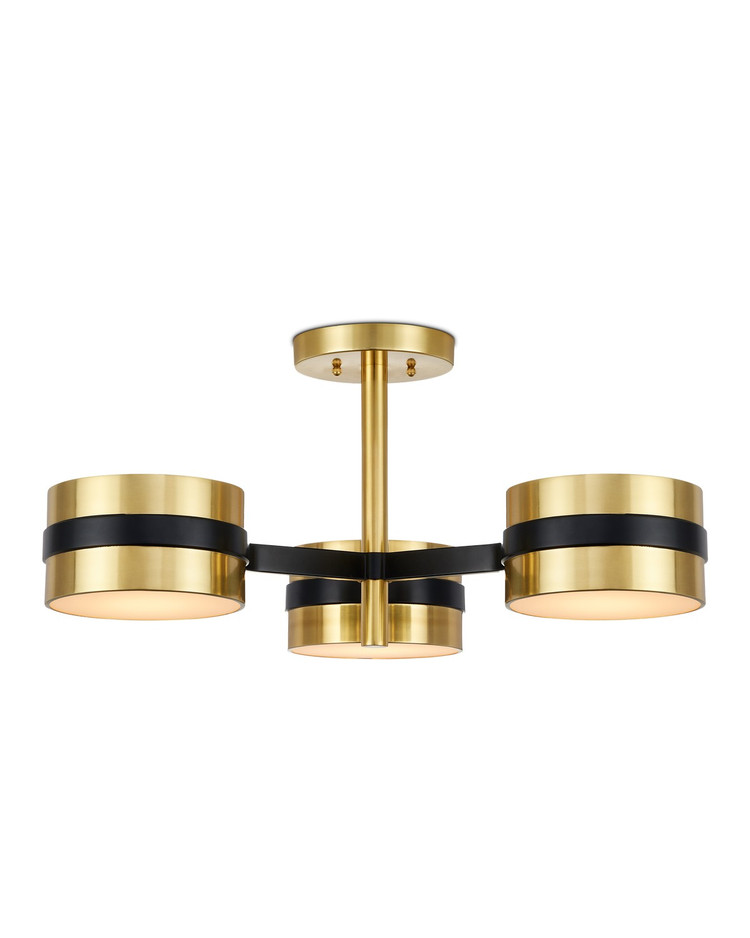 Currey and Company - 9000-1171 - Three Light Semi-Flush Mount - Heybrook - Polished Brass/Black/White