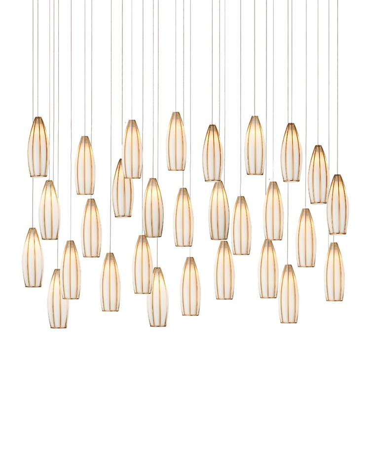 Currey and Company - 9000-1190 - 30 Light Pendant - Parish - White/Antique Brass/Silver