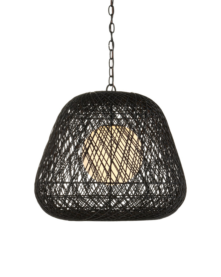 Currey and Company - 9000-1243 - One Light Pendant - Osbert - Black/Satin Black/White