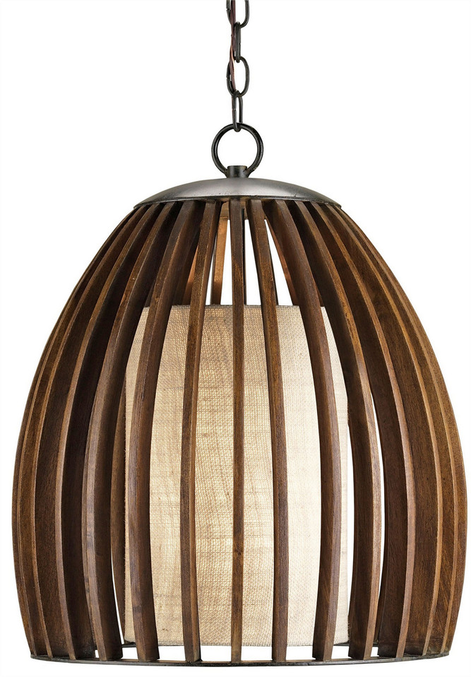 Currey and Company - 9099 - One Light Pendant - Carling - Polished Fruitwood/Beige/Old Iron