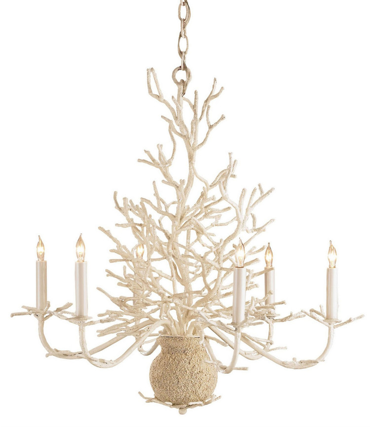 Currey and Company - 9218 - Six Light Chandelier - Seaward - White Coral/Natural Sand
