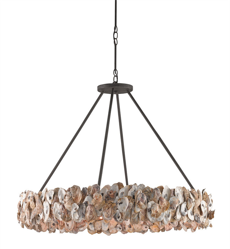 Currey and Company - 9672 - Eight Light Chandelier - Oyster Shell - Natural/Textured Bronze