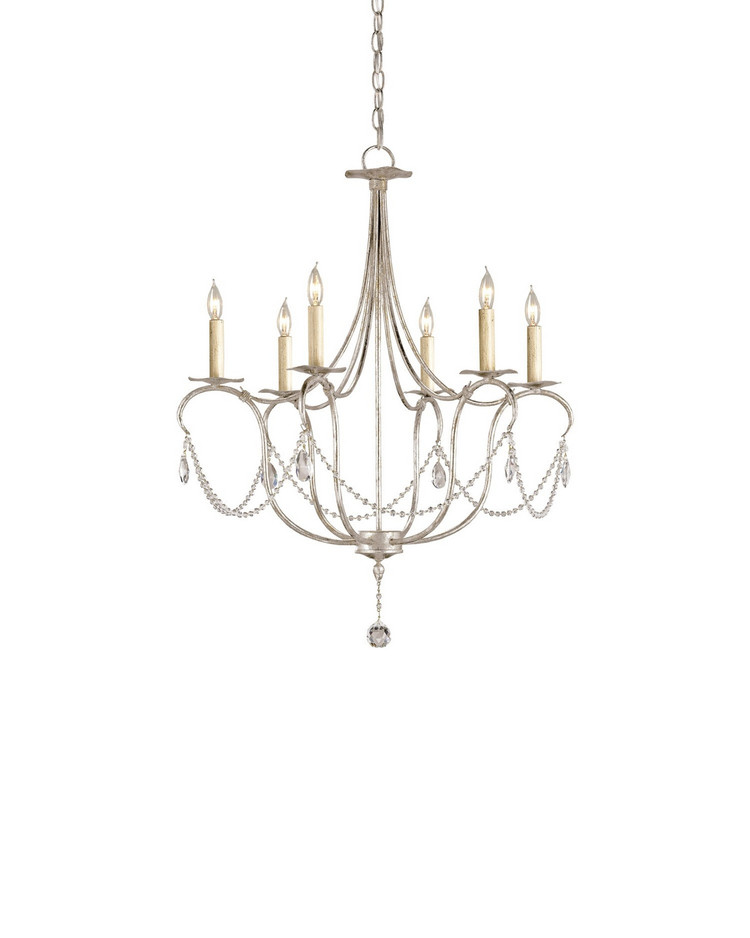 Currey and Company - 9890 - Six Light Chandelier - Crystal Lights - Silver Leaf/Clear