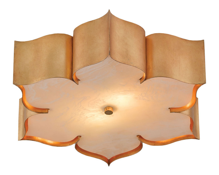 Currey and Company - 9999-0010 - Two Light Flush Mount - Grand Lotus - Antique Gold Leaf/Faux Alabaster