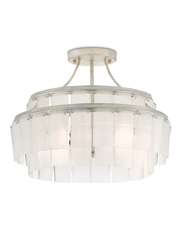 Currey and Company - 9999-0030 - Three Light Semi-Flush Mount - Vintner - Opaque White/Contemporary Silver Leaf