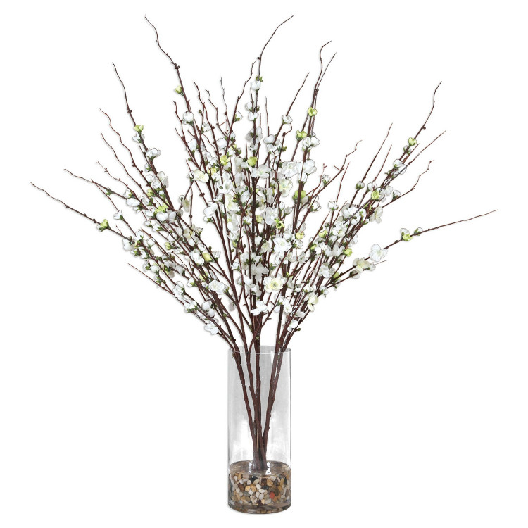 Uttermost - 60128 - Silk Centerpiece - Quince Blossoms - Natural Rocks
