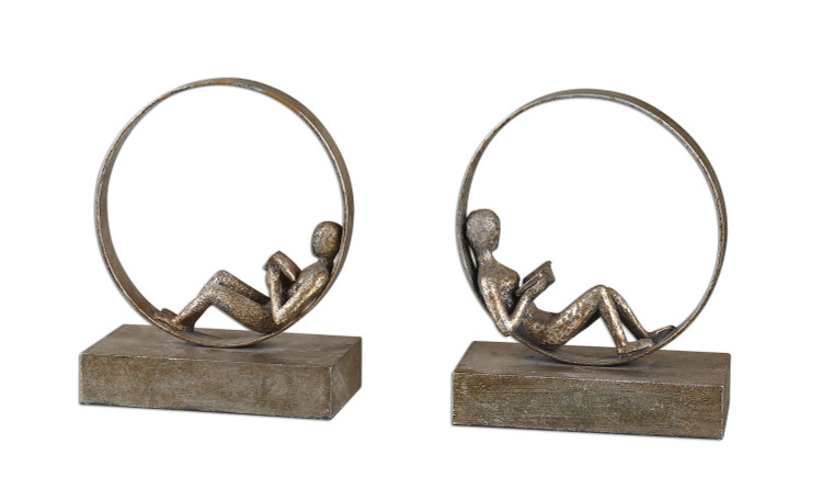 Uttermost - 19596 - Bookends Set/2 - Lounging Reader - Antiqued Silver Leaf w/Light Gray Glaze