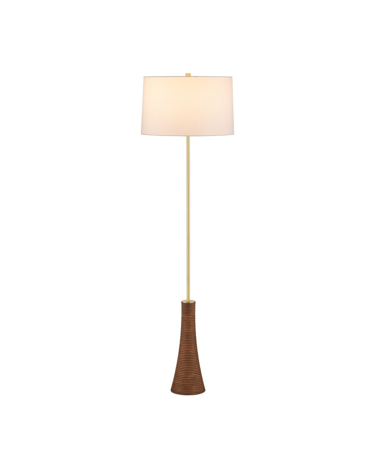 Currey and Company - 8000-0175 - One Light Floor Lamp - Lathe - Natural/Brushed Brass