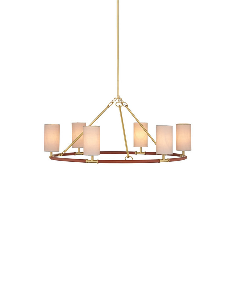 Currey and Company - 9000-1351 - Six Light Chandelier - Ellerston - Saddle Brown/Brushed Brass