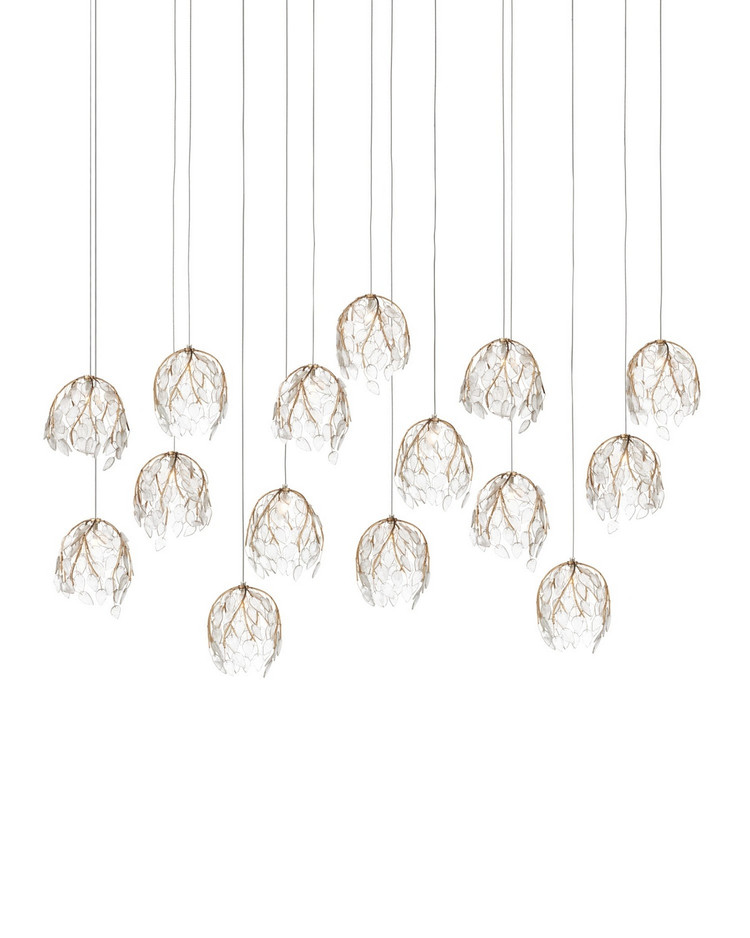 Currey and Company - 9000-1391 - 15 Light Pendant - Banyan - Antique Brass/Clear/Silver