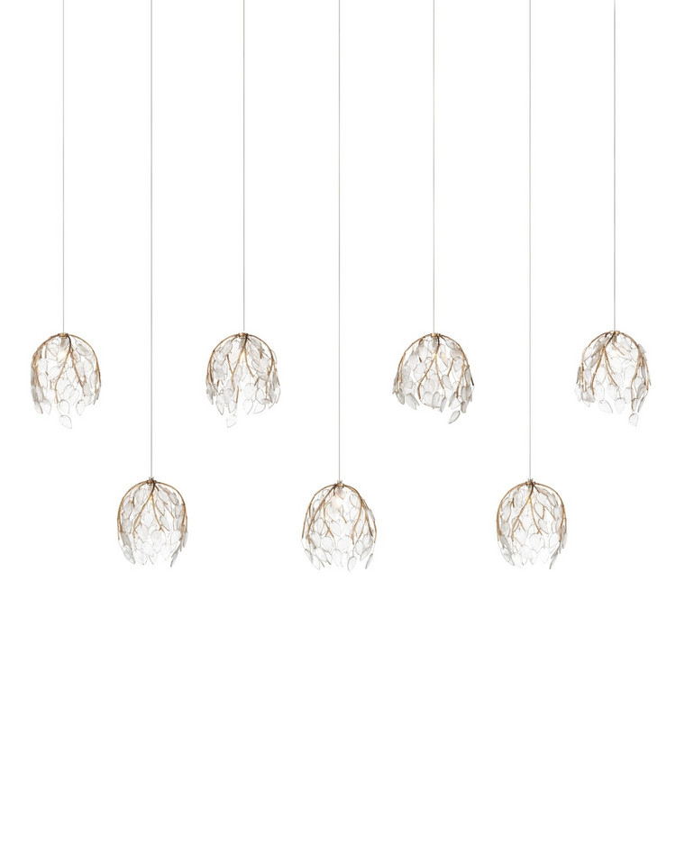 Currey and Company - 9000-1394 - Seven Light Pendant - Banyan - Antique Brass/Clear/Silver