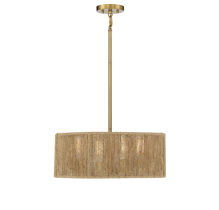 Savoy House - 7-1739-4-320 - Four Light Pendant - Ashe - Warm Brass and Rope
