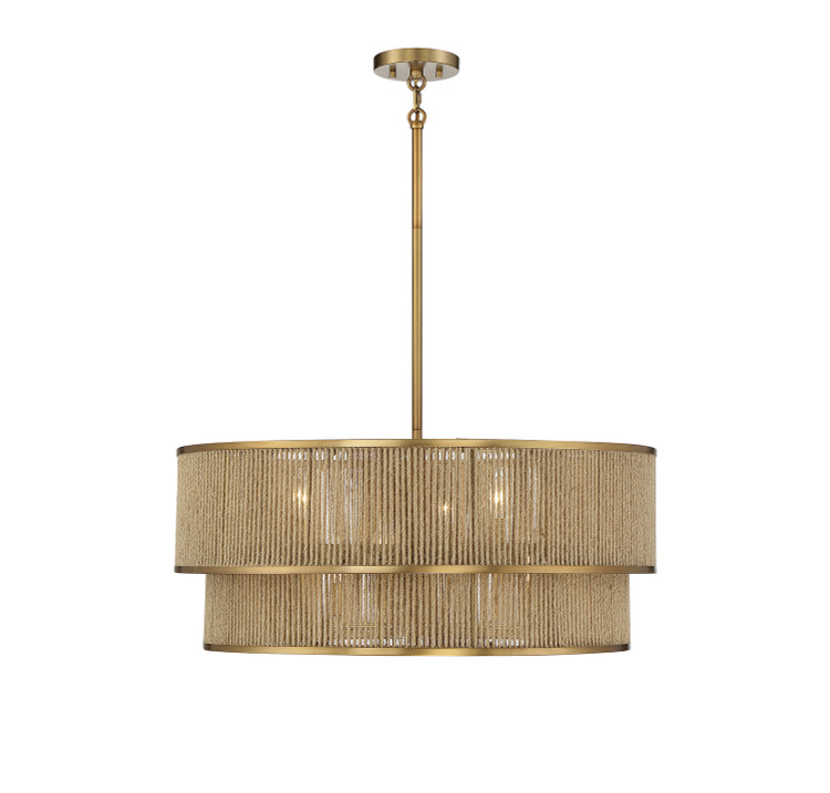 Savoy House - 7-1774-6-320 - Six Light Pendant - Ashburn - Warm Brass and Rope