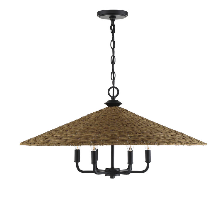 Savoy House - 7-7772-6-180 - Six Light Pendant - Eman - Matte Black w/Dark Rattan