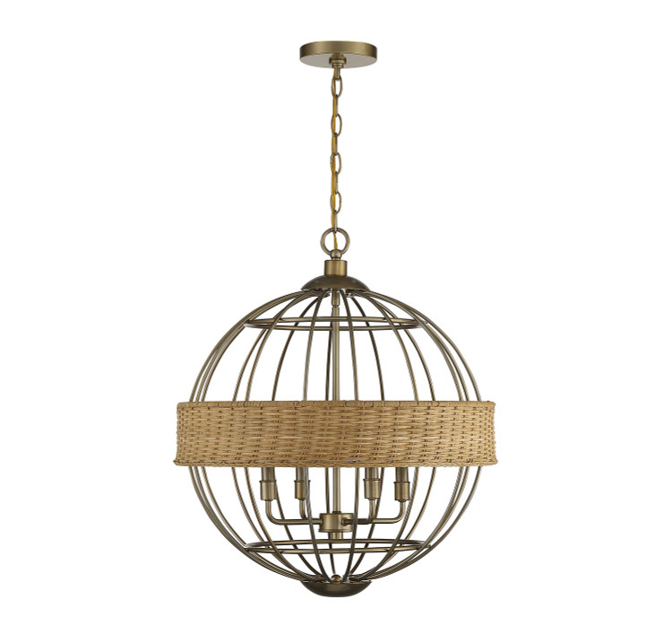 Savoy House - 7-7773-4-177 - Four Light Pendant - Boreal - Burnished Brass with Natural Rattan