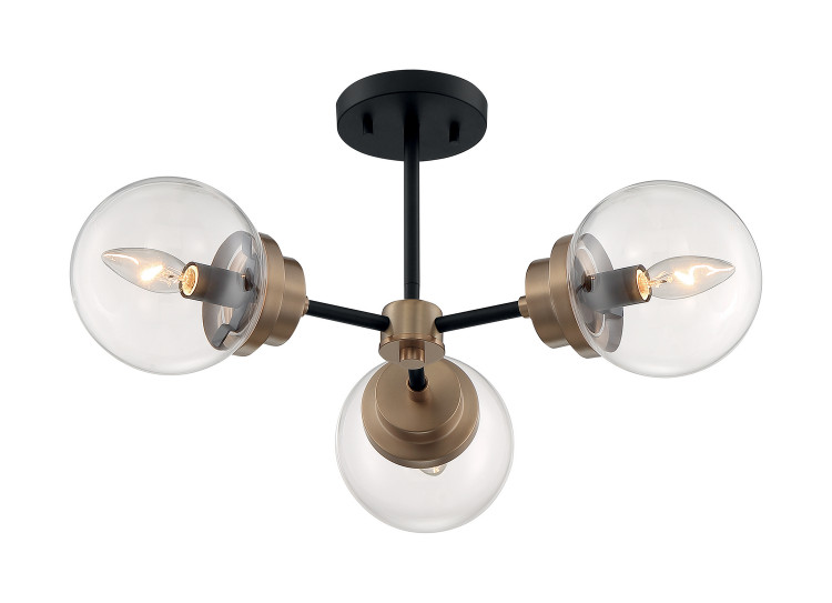 Nuvo Lighting - 60-7123 - Three Light Semi Flush Mount - Axis - Matte Black / Brass