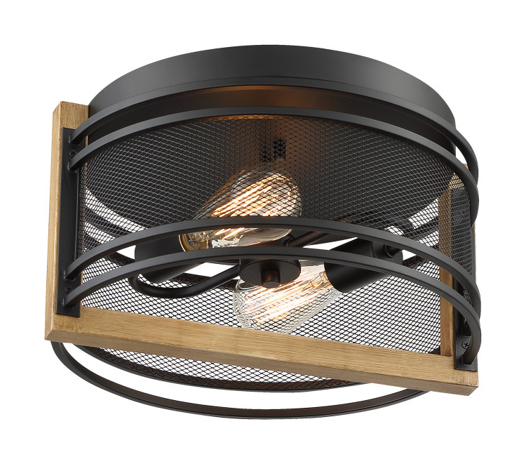 Nuvo Lighting - 60-7263 - Two Light Flush Mount - Atelier - Black / Honey Wood