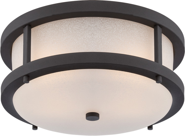 Nuvo Lighting - 62-653 - LED Outdoor Flush Mount - Willis - Textured Black / Antique White Glass
