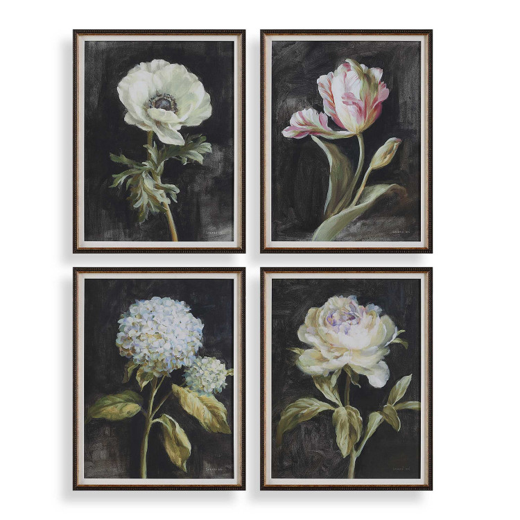 Uttermost - 32426 - Framed Prints Set/4 - Florals On Black - Dark Brown