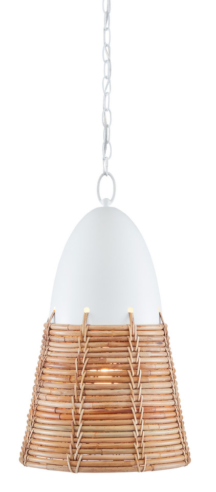Currey and Company - 9000-0840 - One Light Pendant - Arundo Pendant - Gesso White/Natural Rattan