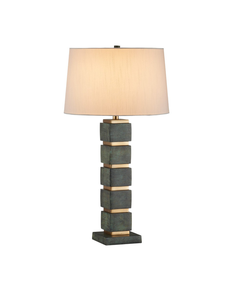 Currey and Company - 6000-1097 - One Light Table Lamp - Tetra - Verdigris / Antique Brass