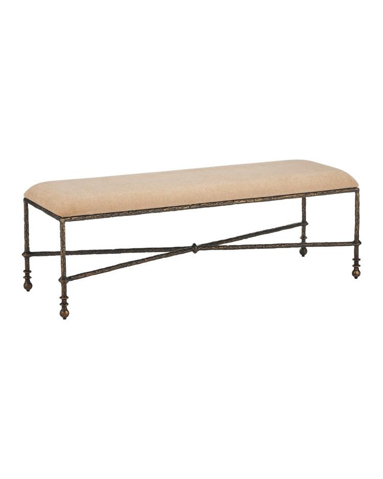 Currey and Company - 7000-1272 - Bench - Fuso - Dark Beige / Antique Bronze