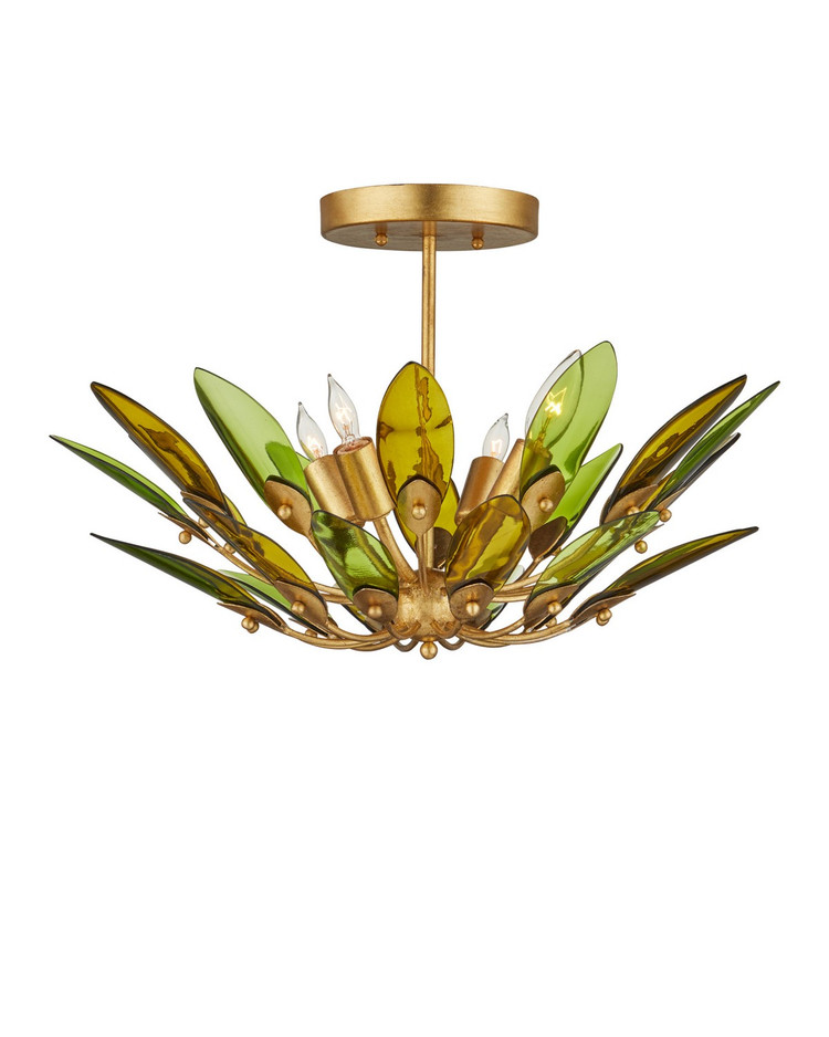 Currey and Company - 9000-1450 - Four Light Semi-Flush Mount - Selavy - Green / Contemporary Gold Leaf / Contemporary Gold