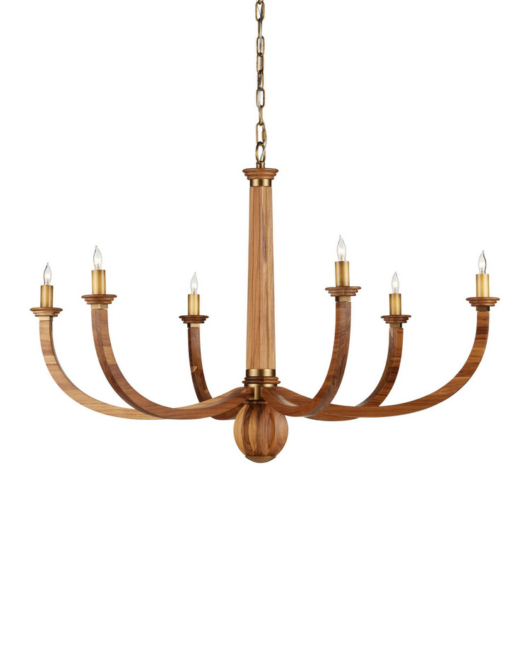 Currey and Company - 9000-1463 - Six Light Chandelier - Woodcroft - Natural / Antique Brass