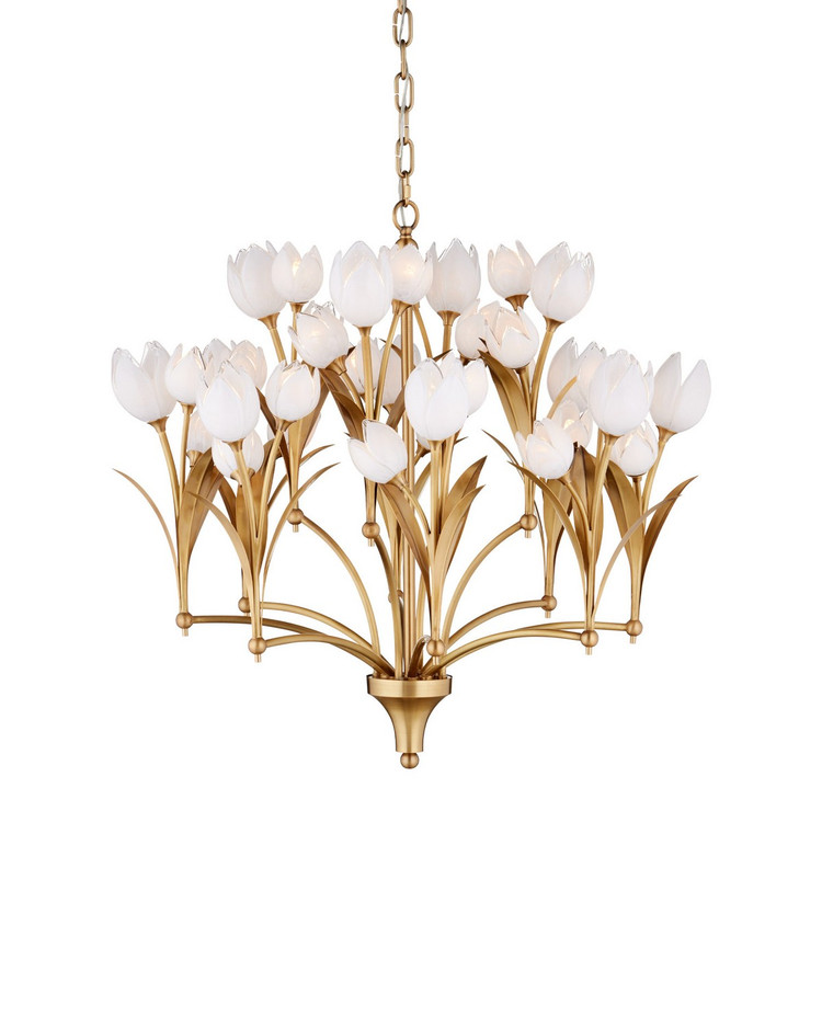 Currey and Company - 9000-1475 - LED Chandelier - Glazen - Polished Antique Brass / White