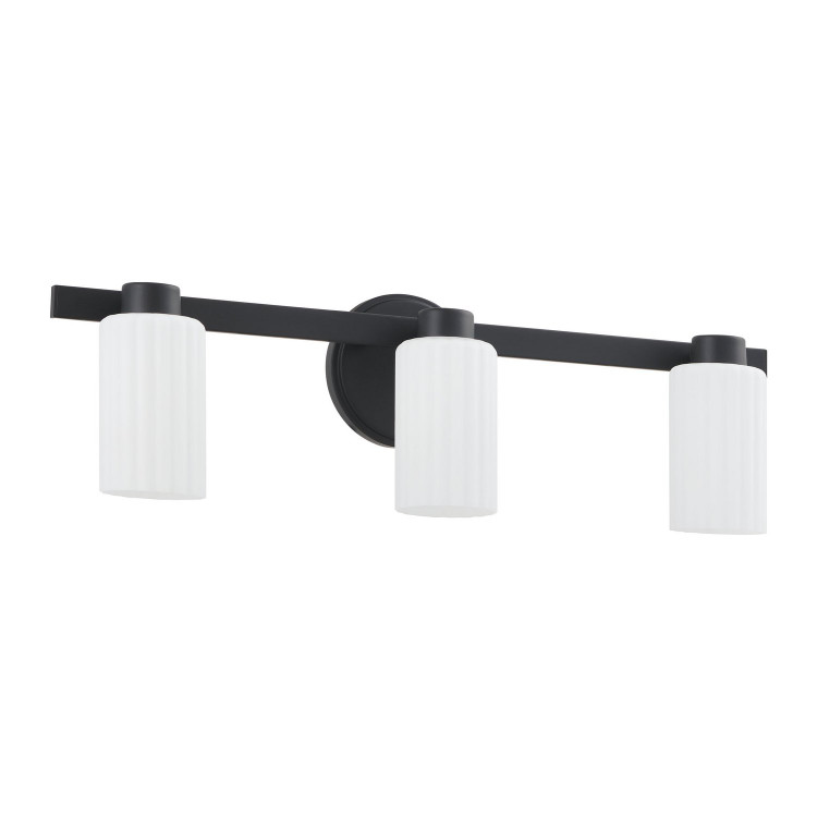 Thesis - 207036A - Three Light Vanity - Bedminster - Matte Black Opal Ribbed