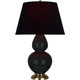Robert Abbey - OS20K - One Light Table Lamp - Double Gourd - Obsidian Glazed Ceramic w/Antique Natural Brass