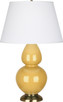 Robert Abbey - SU20X - One Light Table Lamp - Double Gourd - Sunset Yellow Glazed Ceramic w/Antique Natural Brass