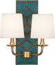 Robert Abbey - 1033 - Two Light Wall Sconce - Williamsburg Lightfoot - Mayo Teal Leather w/Nailhead Aged Brass