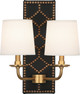 Robert Abbey - 1035 - Two Light Wall Sconce - Williamsburg Lightfoot - Blacksmith Black Leather w/Nailhead Aged Brass