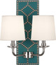 Robert Abbey - S1033 - Two Light Wall Sconce - Williamsburg Lightfoot - Mayo Teal Leather w/Nailhead Polished Nickel