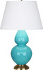 Robert Abbey - 1740X - One Light Table Lamp - Double Gourd - Egg Blue Glazed Ceramic w/Antique Natural Brass