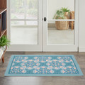 Waverly Sun N Shade All Over Design with Border Blue Indoor/Outdoor Rug