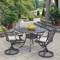 Grenada 5 Piece Outdoor Dining Set - Khaki Gray, 48" Diameter, 4 Swivel Chairs with Cushions