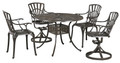 Grenada 5 Piece Outdoor Dining Set - Khaki Gray, 42" Diameter, 2 Swivel Chairs and 2 Arm Chairs