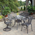 Grenada 5 Piece Outdoor Dining Set - Khaki Gray, 42" Diameter, 2 Swivel Chairs and 2 Arm Chairs