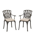 Grenada 5 Piece Outdoor Dining Set - Khaki Gray, 42" Diameter, 2 Swivel Chairs and 2 Arm Chairs with Cushions