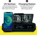 Clock with UV Sanitizing, wireless charging stand, and two USB outlets