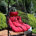 Sunnydaze Outdoor Resin Wicker Patio Julia Hanging Basket Egg Chair Swing with Cushions and Headrest - Red - 2 piece